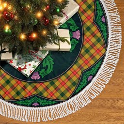 ScotsTee Shop Scottish Baxter Clan Scottish Thistle Flower Round Leaf Tartan Christmas Tree Skirt