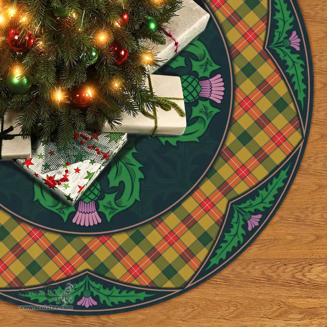 ScotsTee Shop Scottish Baxter Clan Scottish Thistle Flower Round Leaf Tartan Christmas Tree Skirt