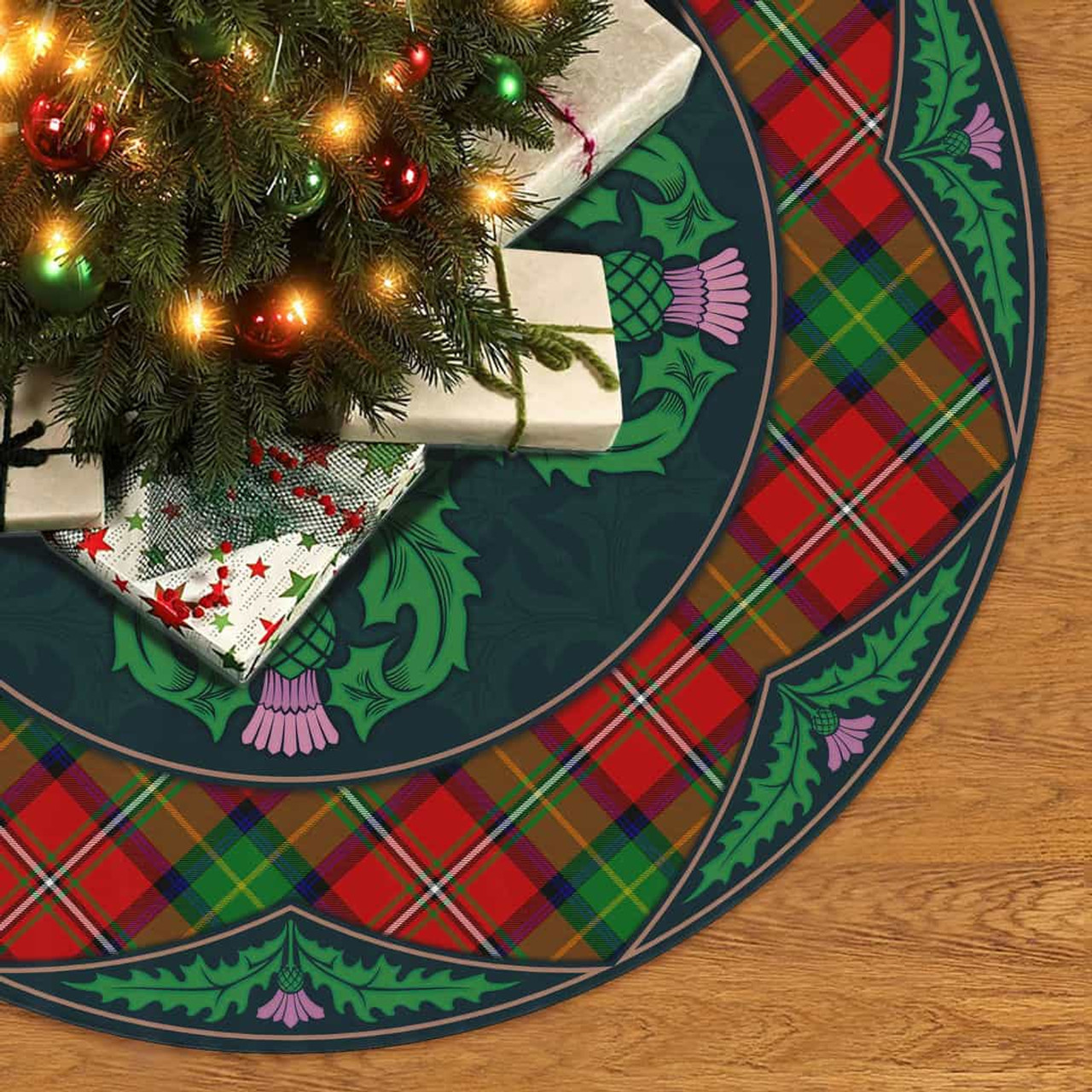 ScotsTee Shop Scottish Boyd Modern Clan Scottish Thistle Flower Round Leaf Tartan Christmas Tree Skirt
