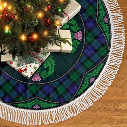 ScotsTee Shop Scottish Blackwatch Modern Clan Scottish Thistle Flower Round Leaf Tartan Christmas Tree Skirt