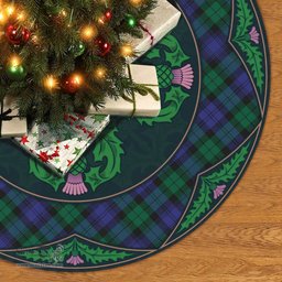 ScotsTee Shop Scottish Blackwatch Modern Clan Scottish Thistle Flower Round Leaf Tartan Christmas Tree Skirt