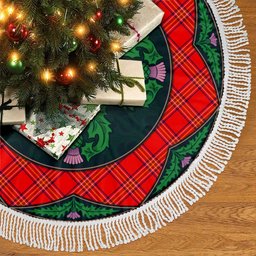 ScotsTee Shop Scottish Burnett Modern Clan Scottish Thistle Flower Round Leaf Tartan Christmas Tree Skirt