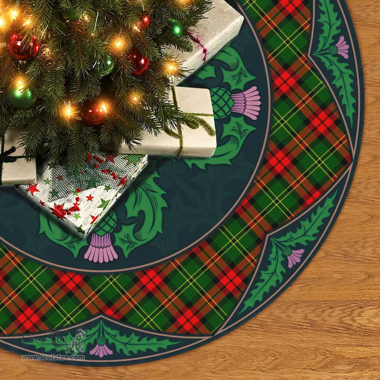 ScotsTee Shop Scottish Blackstock Clan Scottish Thistle Flower Round Leaf Tartan Christmas Tree Skirt