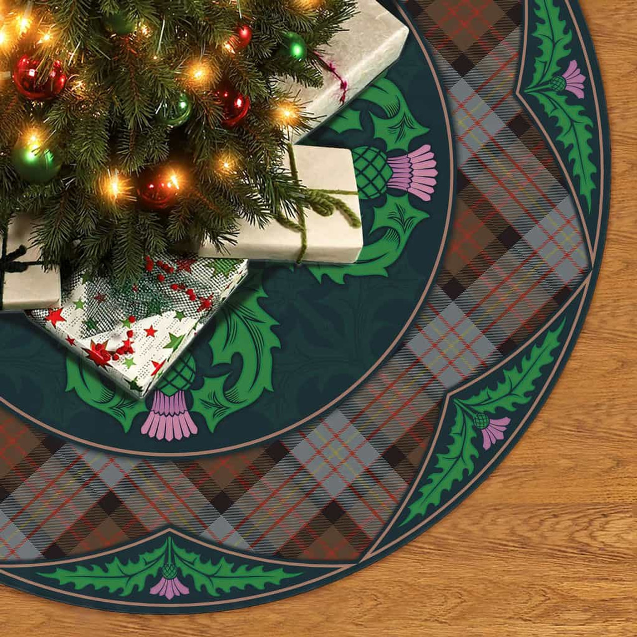 ScotsTee Shop Scottish Cameron of Erracht Weathered Clan Scottish Thistle Flower Round Leaf Tartan Christmas Tree Skirt