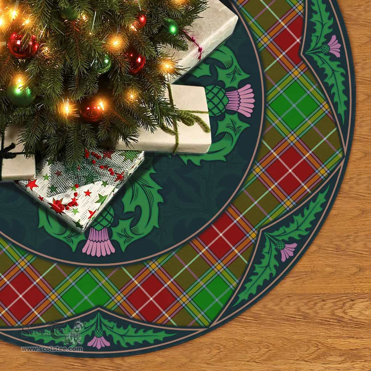 ScotsTee Shop Scottish Baxter Modern Clan Scottish Thistle Flower Round Leaf Tartan Christmas Tree Skirt