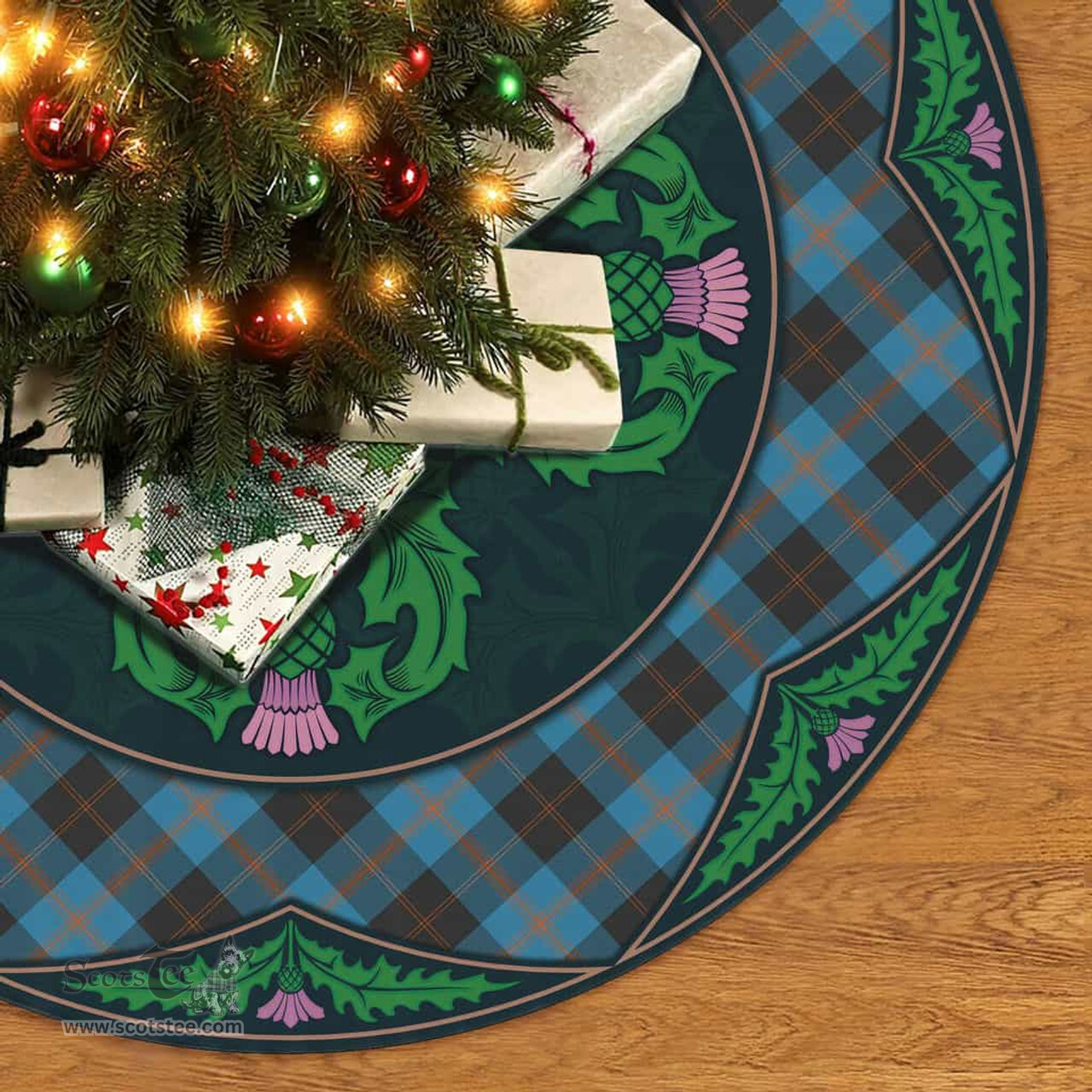 ScotsTee Shop Scottish Angus Ancient Clan Scottish Thistle Flower Round Leaf Tartan Christmas Tree Skirt