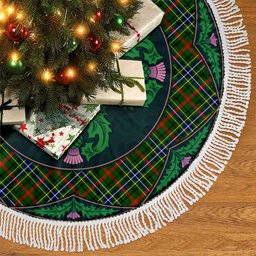 ScotsTee Shop Scottish Bisset Clan Scottish Thistle Flower Round Leaf Tartan Christmas Tree Skirt