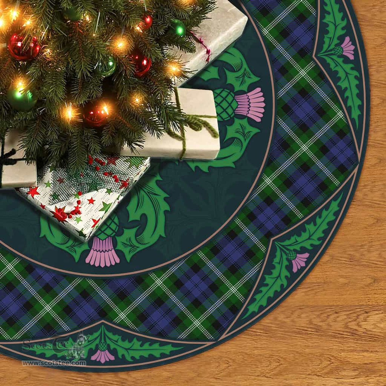ScotsTee Shop Scottish Baillie Modern Clan Scottish Thistle Flower Round Leaf Tartan Christmas Tree Skirt