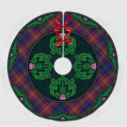 ScotsTee Shop Scottish Chisholm Hunting Modern Clan Scottish Thistle Flower Round Leaf Tartan Christmas Tree Skirt