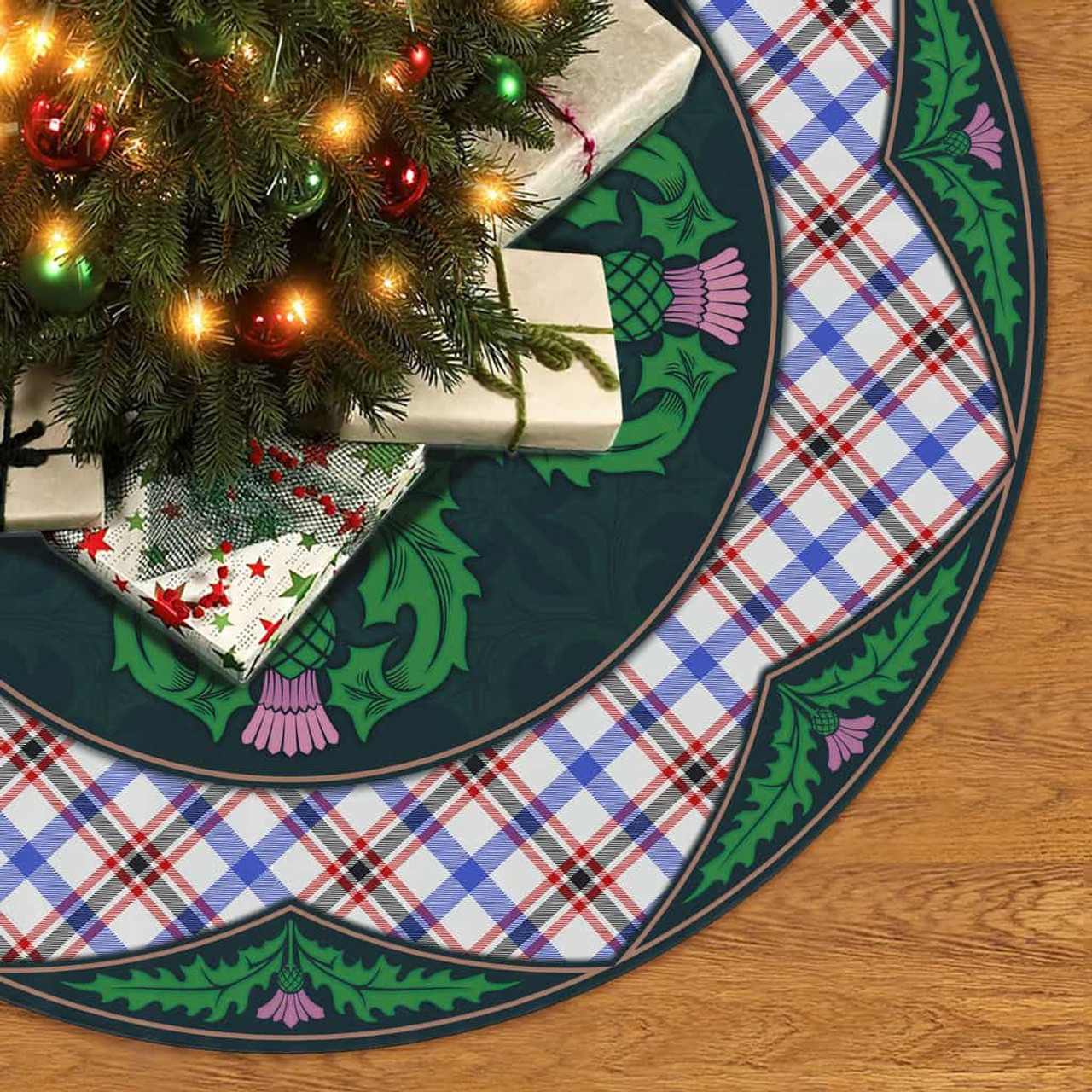 ScotsTee Shop Scottish Boswell Modern Clan Scottish Thistle Flower Round Leaf Tartan Christmas Tree Skirt