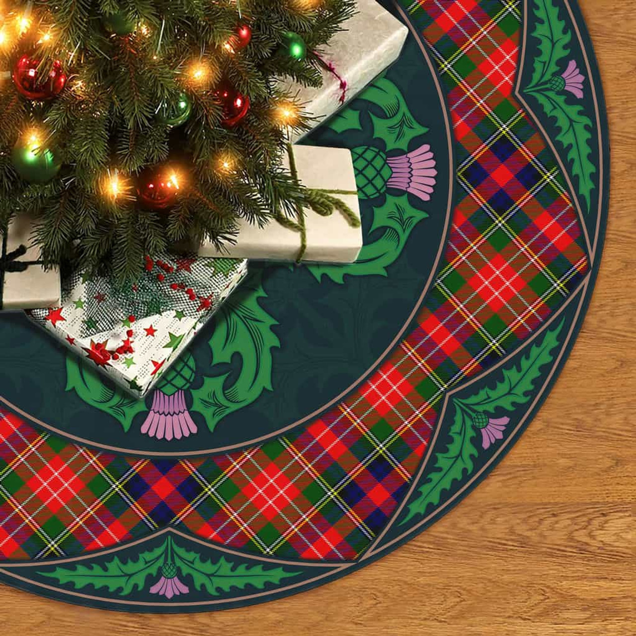 ScotsTee Shop Scottish Christie Clan Scottish Thistle Flower Round Leaf Tartan Christmas Tree Skirt