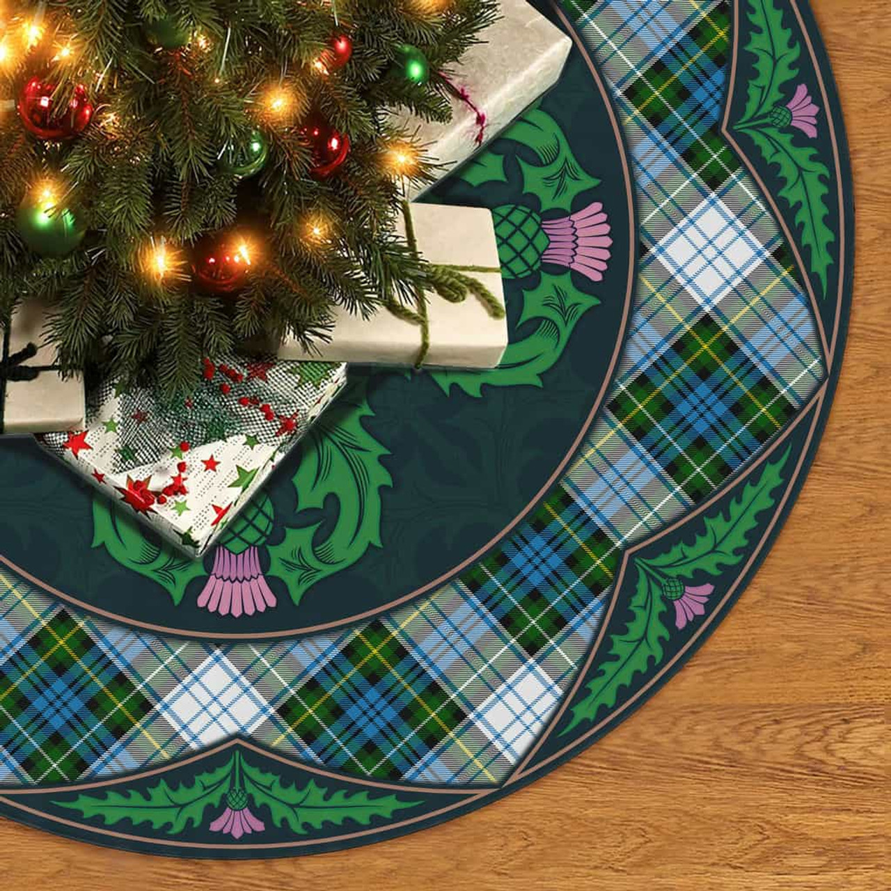 ScotsTee Shop Scottish Campbell Dress Clan Scottish Thistle Flower Round Leaf Tartan Christmas Tree Skirt