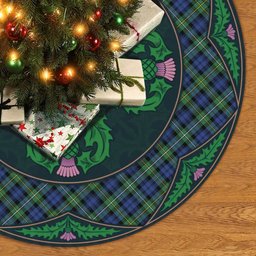 ScotsTee Shop Scottish Campbell Argyll Ancient Clan Scottish Thistle Flower Round Leaf Tartan Christmas Tree Skirt