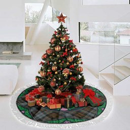 ScotsTee Shop Scottish BlackWatch Weathered Clan Scottish Thistle Flower Round Leaf Tartan Christmas Tree Skirt