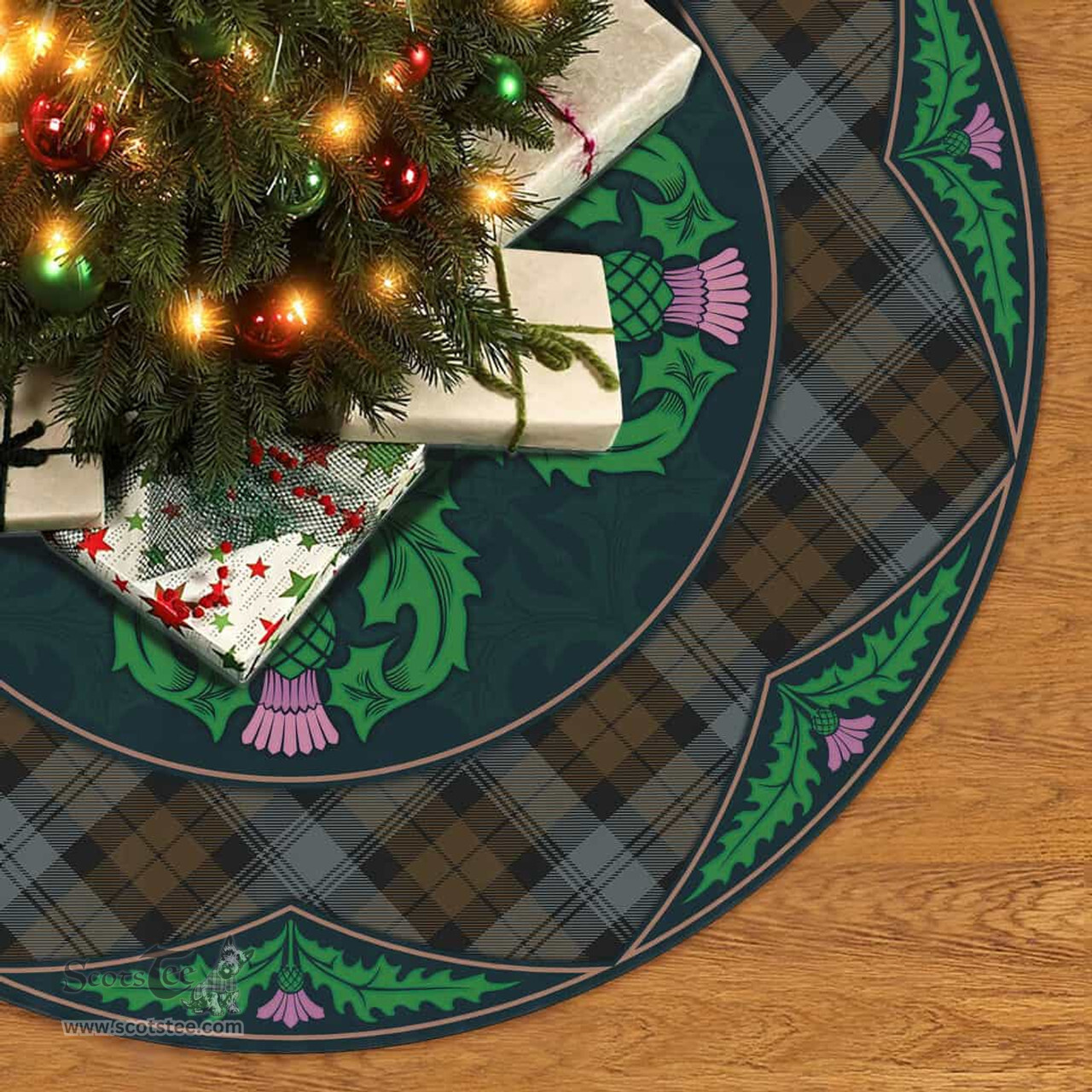 ScotsTee Shop Scottish BlackWatch Weathered Clan Scottish Thistle Flower Round Leaf Tartan Christmas Tree Skirt