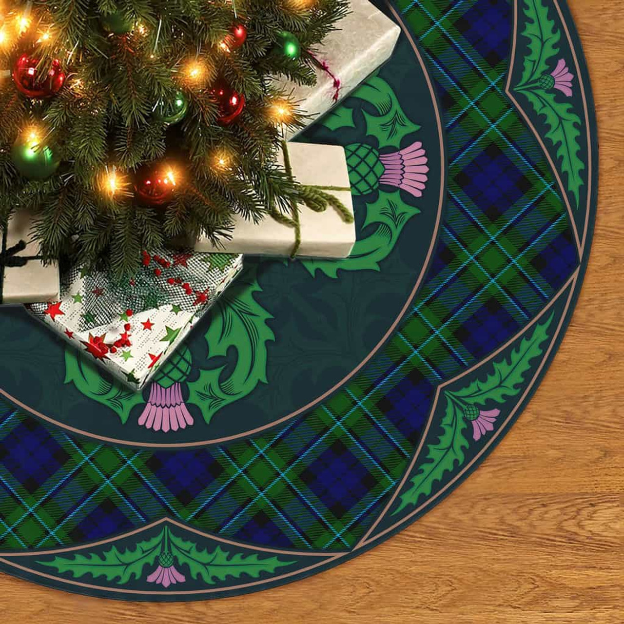 ScotsTee Shop Scottish MacCallum Modern Clan Scottish Thistle Flower Round Leaf Tartan Christmas Tree Skirt
