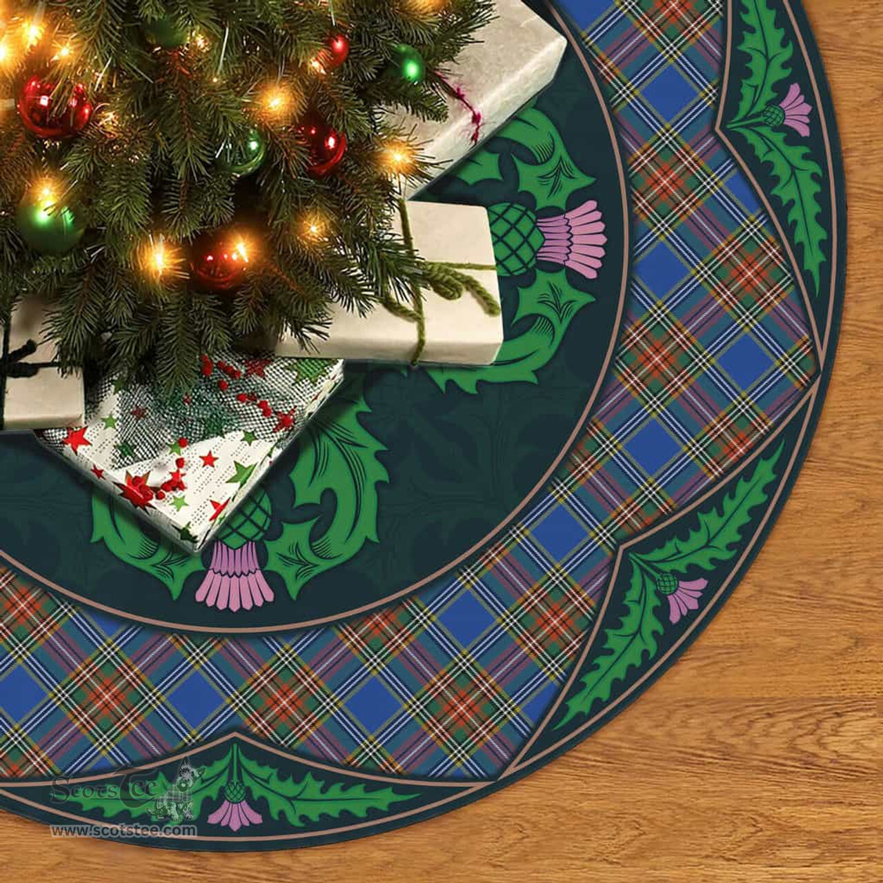 ScotsTee Shop Scottish MacBeth Ancient Clan Scottish Thistle Flower Round Leaf Tartan Christmas Tree Skirt