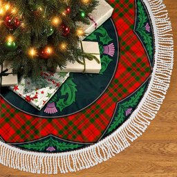 ScotsTee Shop Scottish Livingstone Modern Clan Scottish Thistle Flower Round Leaf Tartan Christmas Tree Skirt
