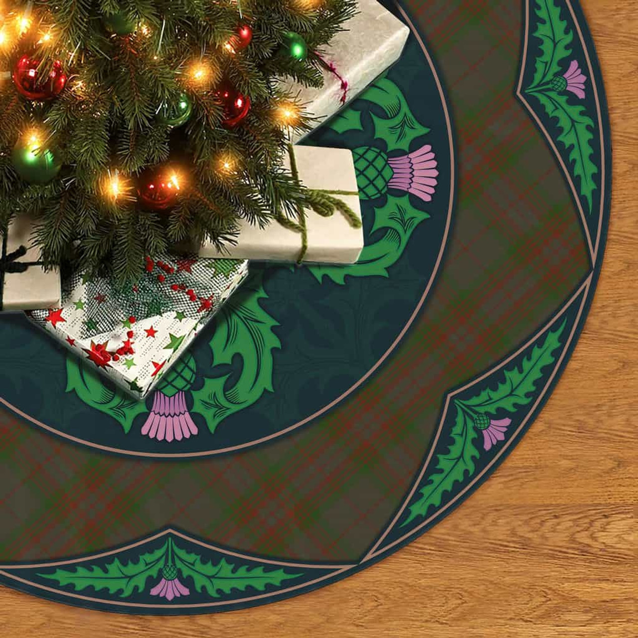 ScotsTee Shop Scottish Gray Clan Scottish Thistle Flower Round Leaf Tartan Christmas Tree Skirt