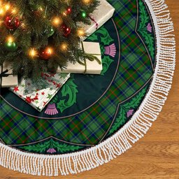 ScotsTee Shop Scottish Cranstoun Clan Scottish Thistle Flower Round Leaf Tartan Christmas Tree Skirt