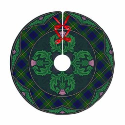 ScotsTee Shop Scottish Johnston Modern Clan Scottish Thistle Flower Round Leaf Tartan Christmas Tree Skirt