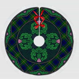 ScotsTee Shop Scottish Johnston Modern Clan Scottish Thistle Flower Round Leaf Tartan Christmas Tree Skirt