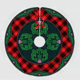 ScotsTee Shop Scottish Cunningham Modern Clan Scottish Thistle Flower Round Leaf Tartan Christmas Tree Skirt