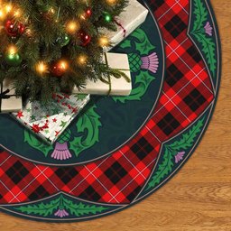 ScotsTee Shop Scottish Cunningham Modern Clan Scottish Thistle Flower Round Leaf Tartan Christmas Tree Skirt