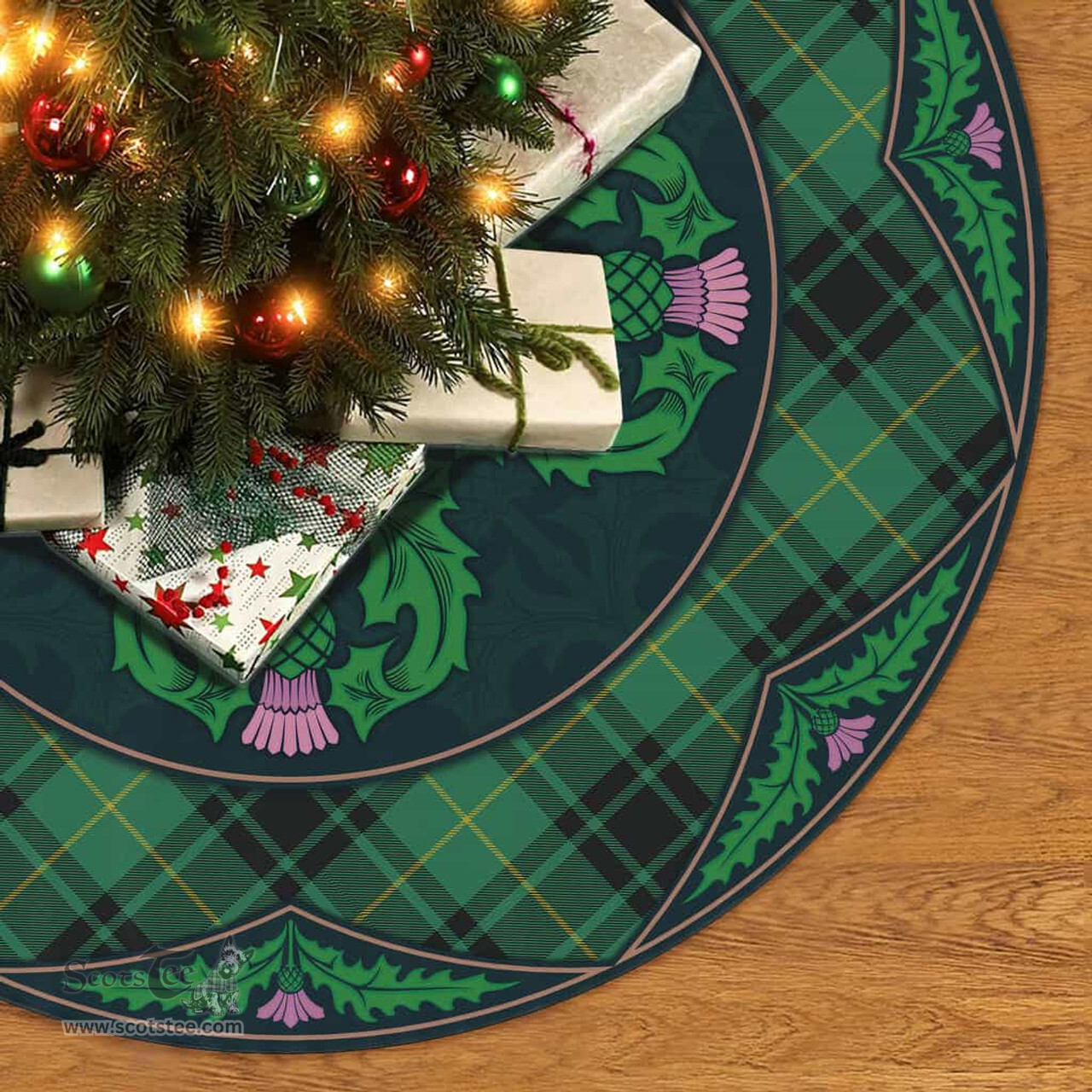 ScotsTee Shop Scottish MacArthur Ancient Clan Scottish Thistle Flower Round Leaf Tartan Christmas Tree Skirt