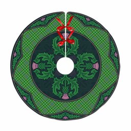 ScotsTee Shop Scottish Currie Clan Scottish Thistle Flower Round Leaf Tartan Christmas Tree Skirt