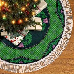ScotsTee Shop Scottish Currie Clan Scottish Thistle Flower Round Leaf Tartan Christmas Tree Skirt