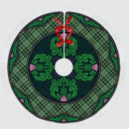 ScotsTee Shop Scottish MacDonald Lord of the Isles Hunting Clan Scottish Thistle Flower Round Leaf Tartan Christmas Tree Skirt