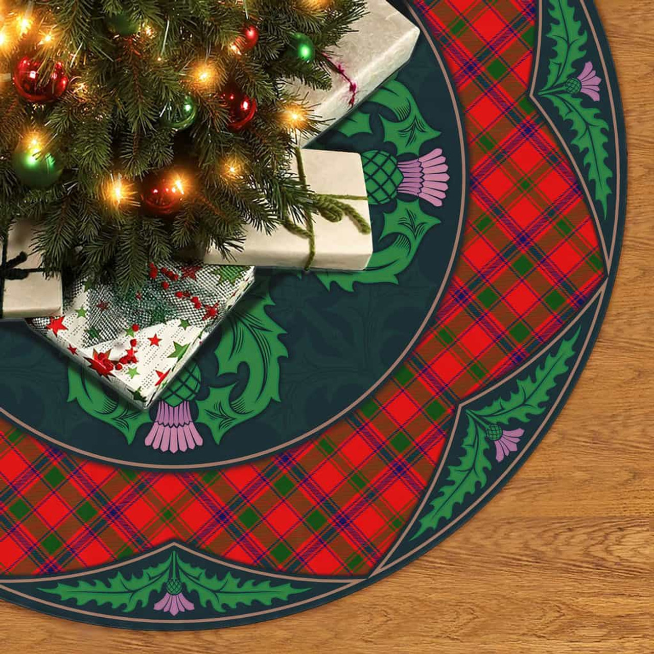 ScotsTee Shop Scottish MacColl Modern Clan Scottish Thistle Flower Round Leaf Tartan Christmas Tree Skirt