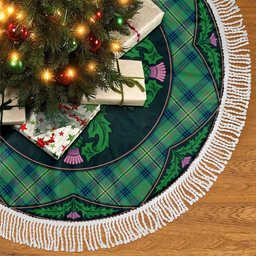 ScotsTee Shop Scottish Kennedy Ancient Clan Scottish Thistle Flower Round Leaf Tartan Christmas Tree Skirt