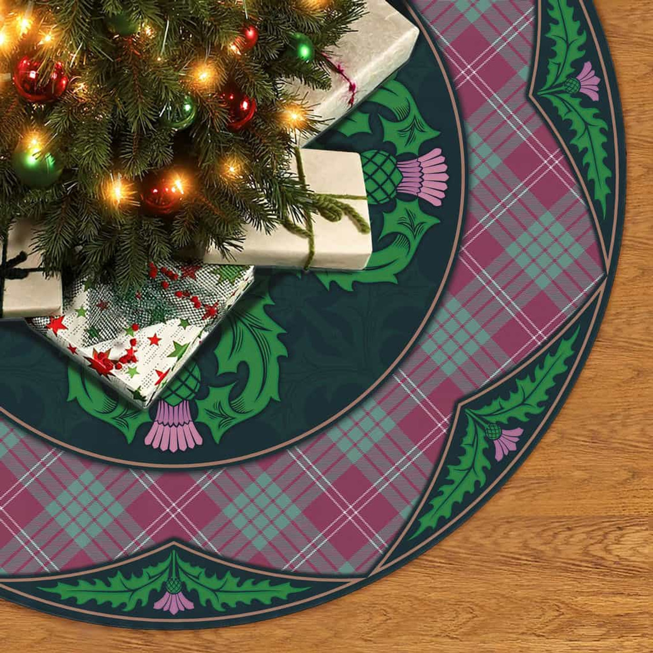 ScotsTee Shop Scottish Crawford Ancient Clan Scottish Thistle Flower Round Leaf Tartan Christmas Tree Skirt