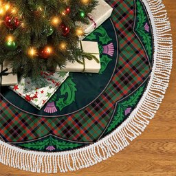 ScotsTee Shop Scottish Cumming Hunting Ancient Clan Scottish Thistle Flower Round Leaf Tartan Christmas Tree Skirt
