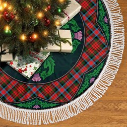 ScotsTee Shop Scottish MacDuff Modern Clan Scottish Thistle Flower Round Leaf Tartan Christmas Tree Skirt