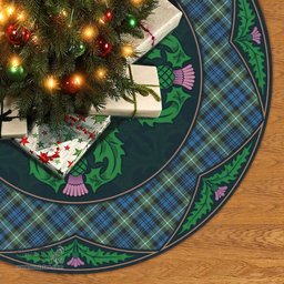 ScotsTee Shop Scottish Lamont Ancient Clan Scottish Thistle Flower Round Leaf Tartan Christmas Tree Skirt
