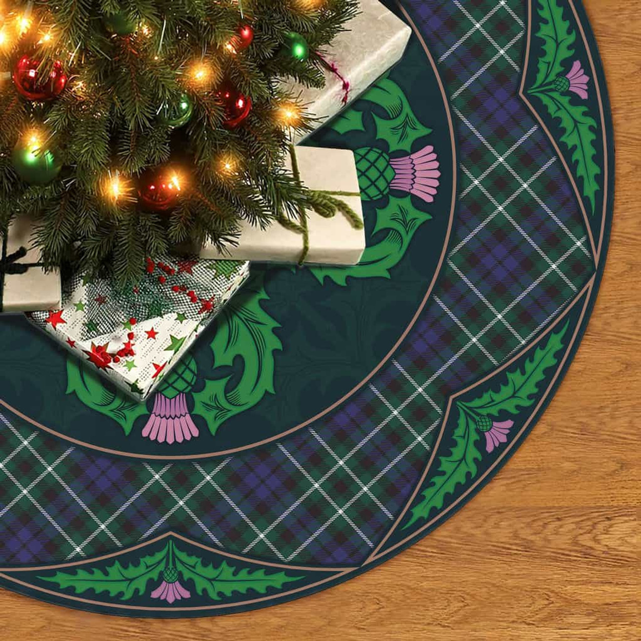 ScotsTee Shop Scottish Graham of Montrose Modern Clan Scottish Thistle Flower Round Leaf Tartan Christmas Tree Skirt