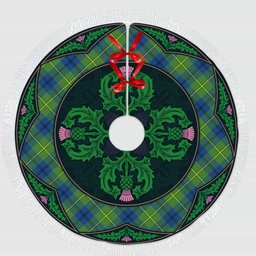 ScotsTee Shop Scottish Johnston Ancient Clan Scottish Thistle Flower Round Leaf Tartan Christmas Tree Skirt