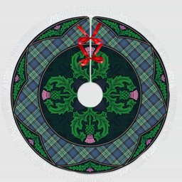 ScotsTee Shop Scottish Leslie Hunting Ancient Clan Scottish Thistle Flower Round Leaf Tartan Christmas Tree Skirt