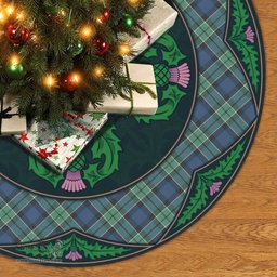 ScotsTee Shop Scottish Leslie Hunting Ancient Clan Scottish Thistle Flower Round Leaf Tartan Christmas Tree Skirt