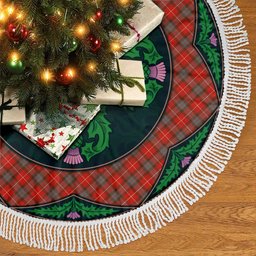 ScotsTee Shop Scottish Fraser Weathered Clan Scottish Thistle Flower Round Leaf Tartan Christmas Tree Skirt