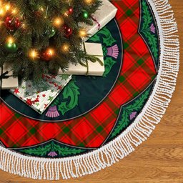 ScotsTee Shop Scottish MacDonald of Sleat Clan Scottish Thistle Flower Round Leaf Tartan Christmas Tree Skirt