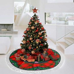 ScotsTee Shop Scottish MacDonald of Sleat Clan Scottish Thistle Flower Round Leaf Tartan Christmas Tree Skirt