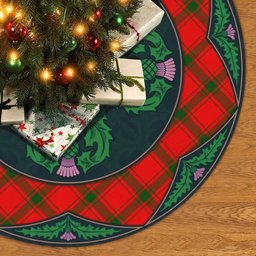 ScotsTee Shop Scottish MacDonald of Sleat Clan Scottish Thistle Flower Round Leaf Tartan Christmas Tree Skirt