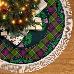 ScotsTee Shop Scottish MacDonald of Clanranald Clan Scottish Thistle Flower Round Leaf Tartan Christmas Tree Skirt