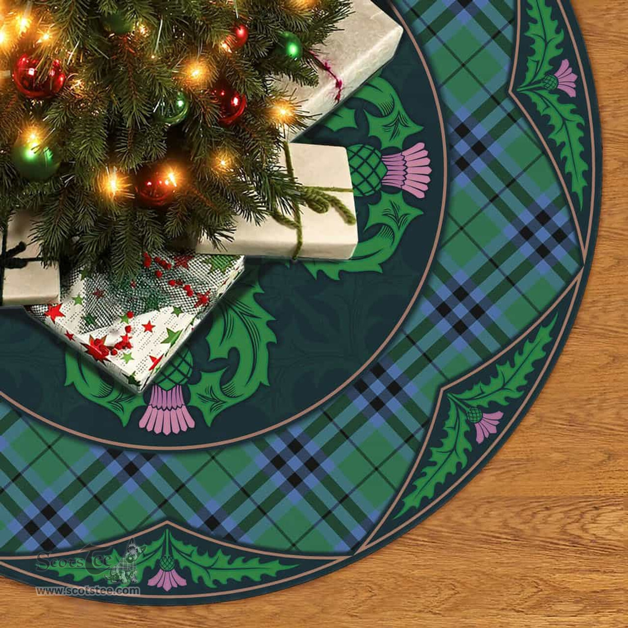 ScotsTee Shop Scottish Keith Ancient Clan Scottish Thistle Flower Round Leaf Tartan Christmas Tree Skirt