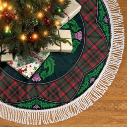 ScotsTee Shop Scottish Cumming Hunting Modern Clan Scottish Thistle Flower Round Leaf Tartan Christmas Tree Skirt