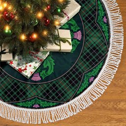 ScotsTee Shop Scottish MacAulay Hunting Ancient Clan Scottish Thistle Flower Round Leaf Tartan Christmas Tree Skirt